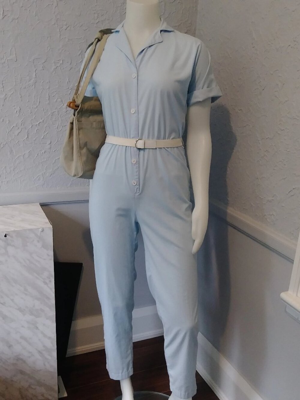 Vintage Light Blue Cotton Jumpsuit
